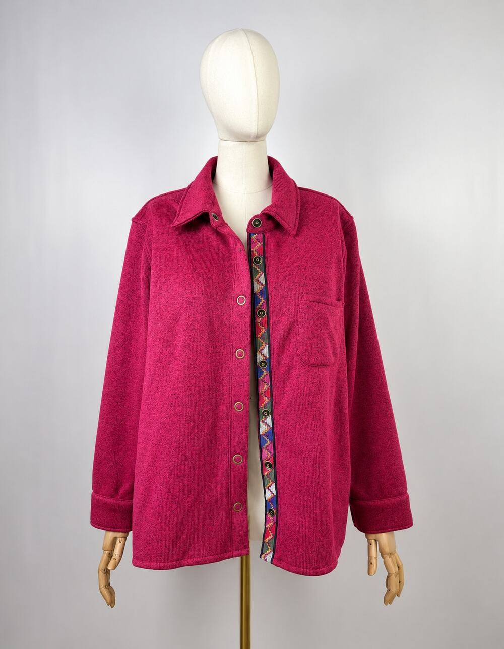 Soft Surroundings Willow Fleece Shirt Jacket PXL M Berry Woven Trim Snap Front
